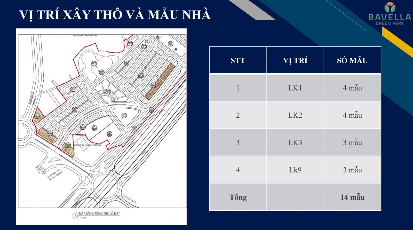 vị trí các lô xây thô của dự án bavella green park